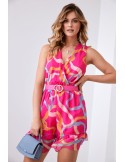 Light patterned dress with a belt, pink and blue 03040 - Online store - Boutique